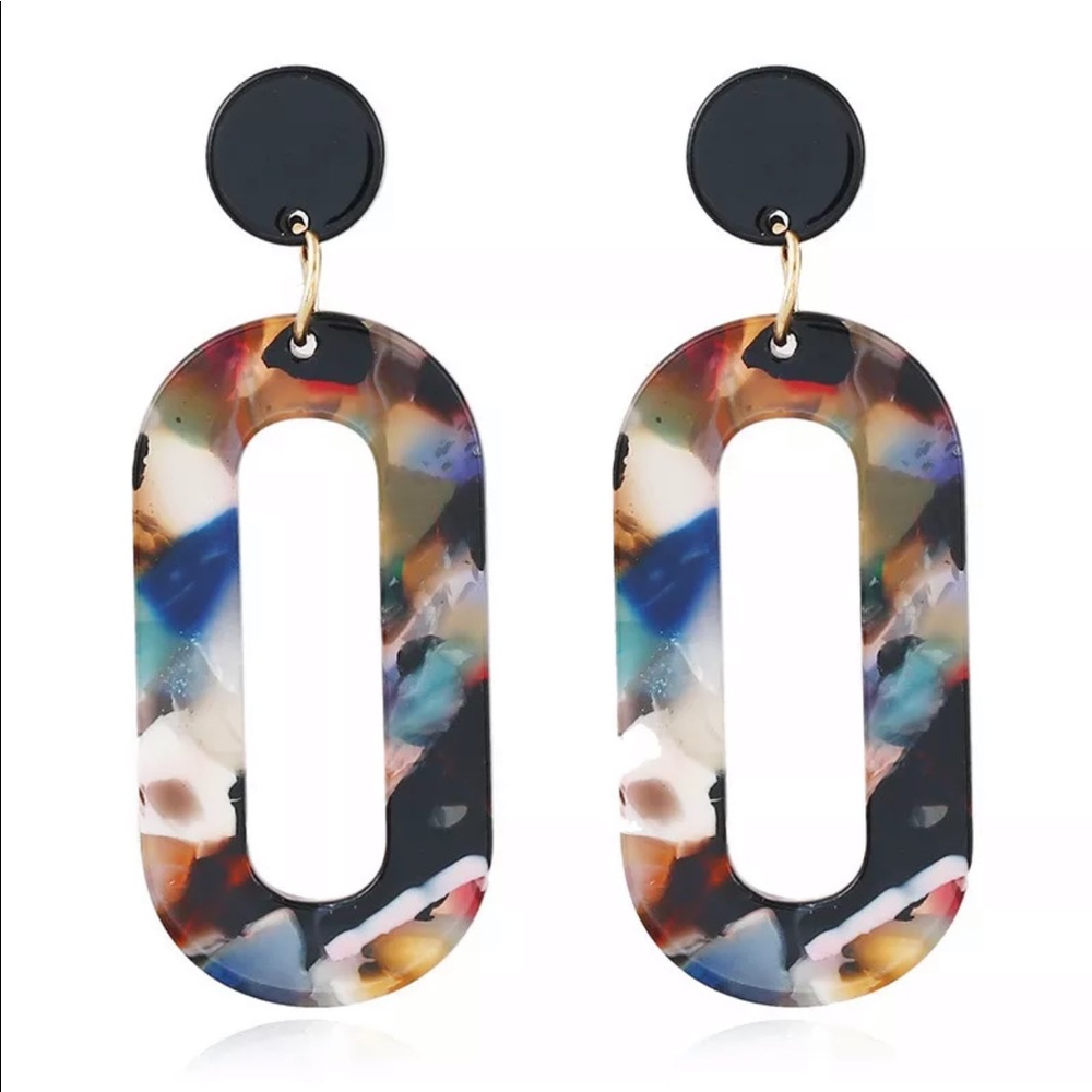 🔴 SOLD!! - Skinny Oval Drop Earrings Multicolor